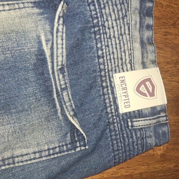 Encrypted men's blue washed denim jean shorts Distressed 38 - Picture 8 of 8
